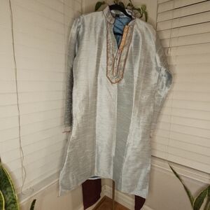 Three Piece Set: Blue Kurta, Silver Kurta & Burgendy Kurta Pants